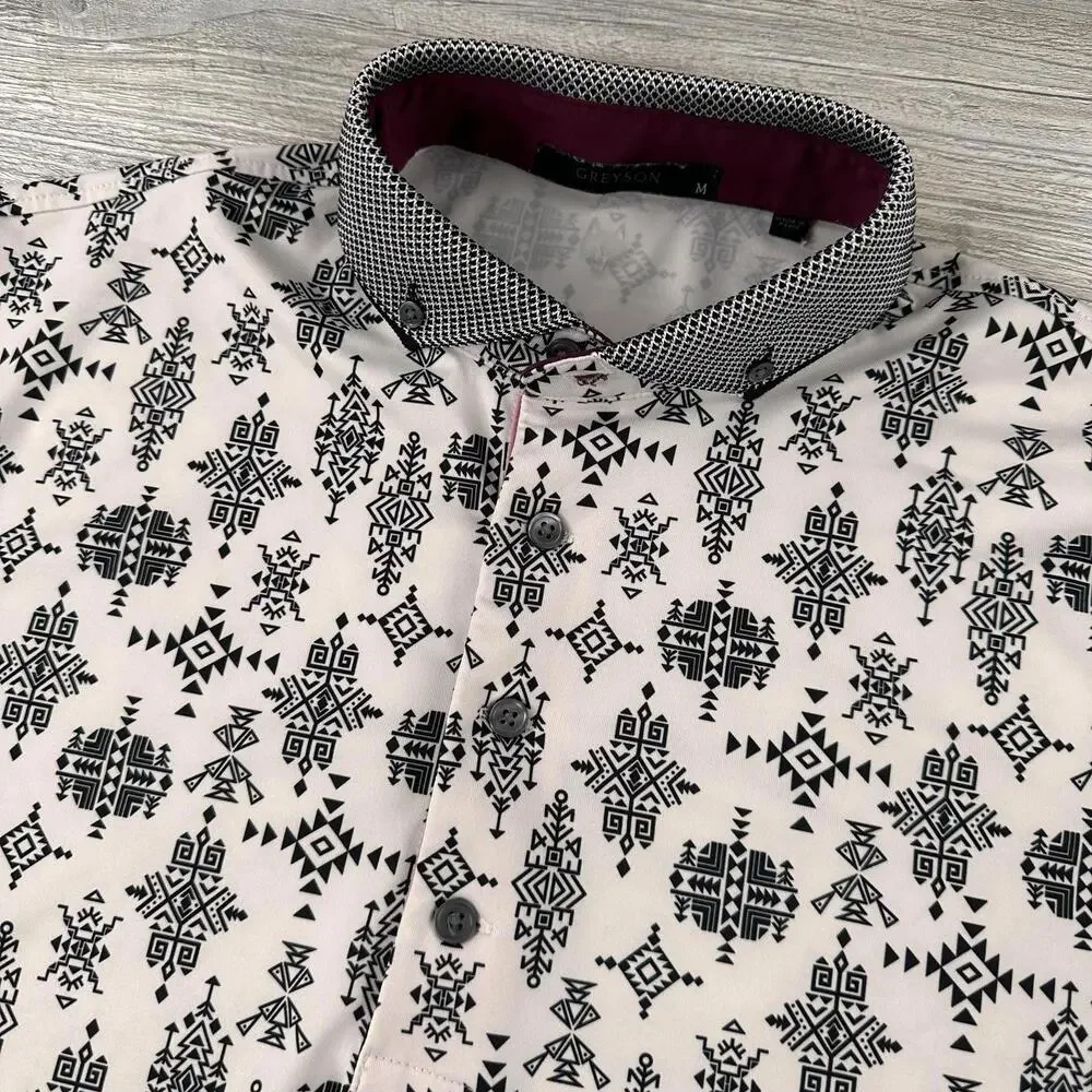 Greyson Polo Shirt Mens Medium White Black Aztec Southwestern Dakota Dunes - Picture 2 of 8